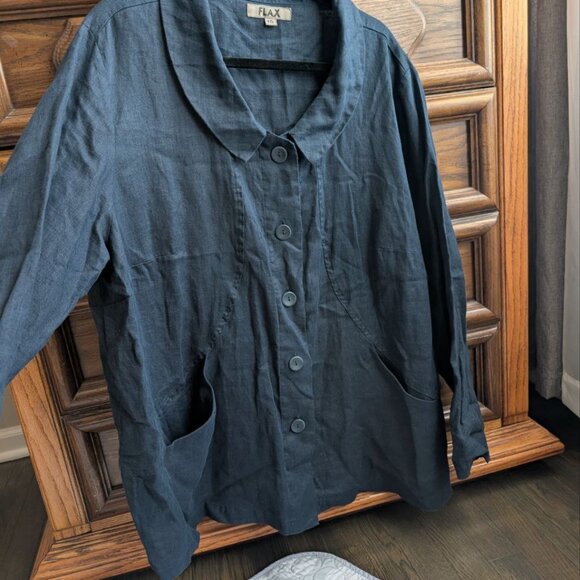 Flax Women`s 100% Linen Button Front Jacket Shirt Size 1G 18-20 XL - Picture 2 of 14